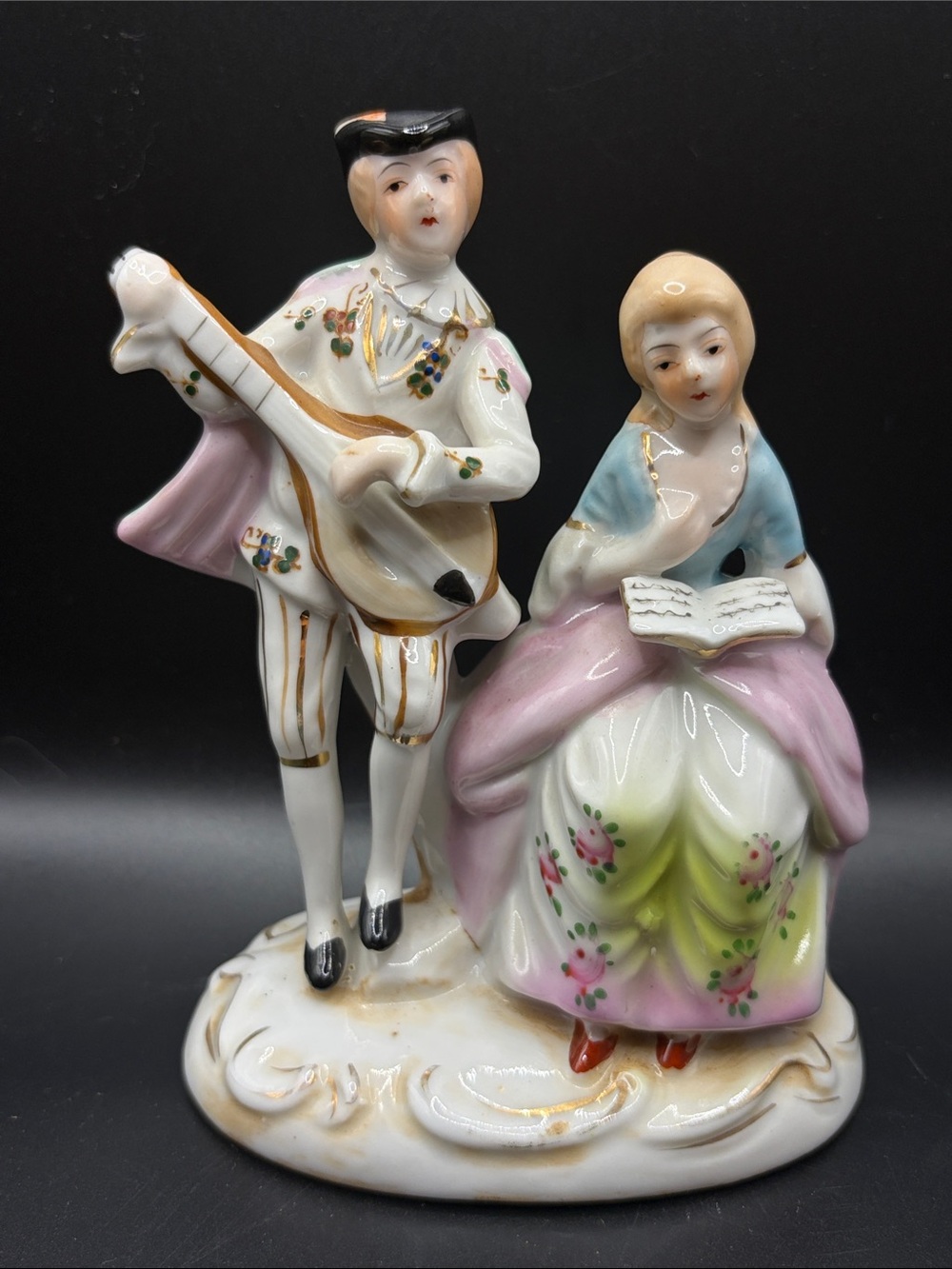 Vintage Hand Painted Courting Couple Ceramic Figure Figurine Made in Japan